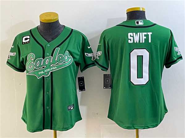 Womens Philadelphia Eagles #0 Dandre Swift Green With 3-Star C Patch Cool Base Stitched Baseball Jersey(Run Small)->->Women Jersey